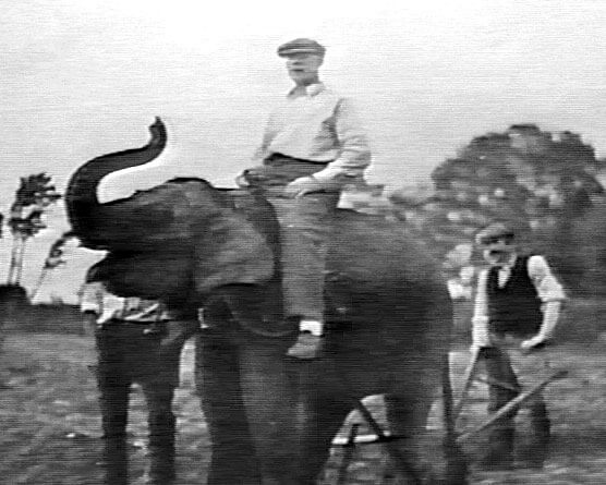 Bernard astride one of his many elephants. Credit: Still frame from the documentary "Before the Bridge" courtesy of the filmmaker Steve Bretschneider.