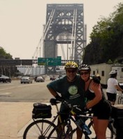 Bikers pause for a picture at the George Washington Bridge during the last leg of the annual six day Great Hudson Pedal from Albany to New York City.