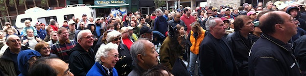 Crowd gathered outside of Nyack Village Hall on 10-31-2012 to get Hurricane Sandy recovery update from Nyack Mayor Jen White and Village Board.